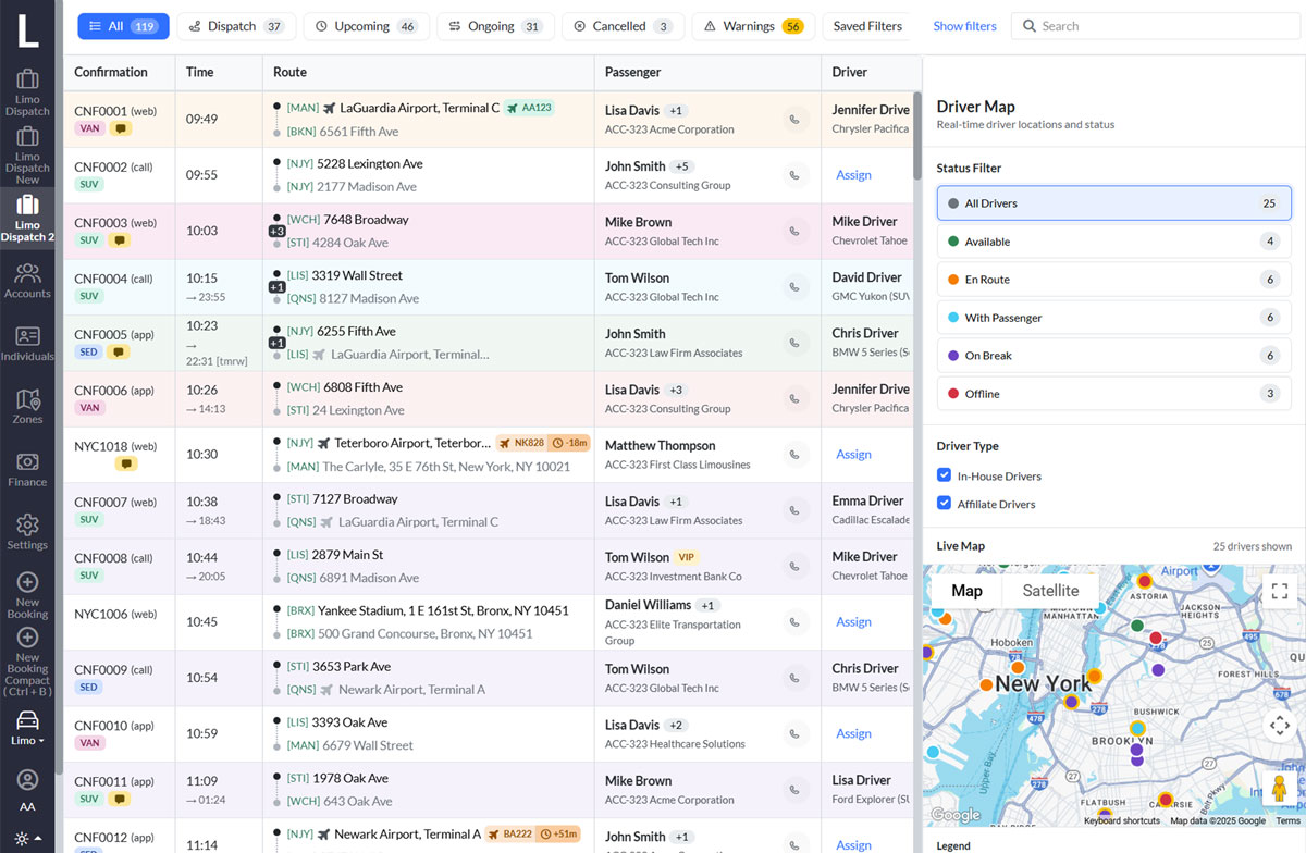 OpenLimo Dispatch Interface